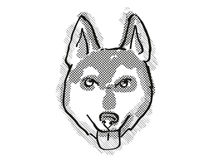 Alaskan Klee Kai Dog Breed Cartoon Retro Drawing