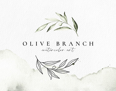 Olive branch watercolor & line art