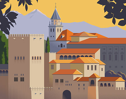 Historical illustration. Granada. Alhambra