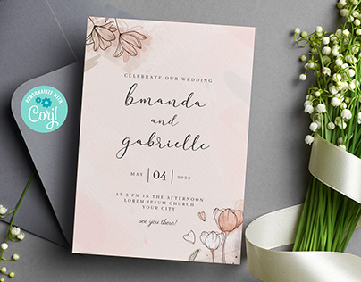 Simple Wedding Invitation with Watercolor Flowers