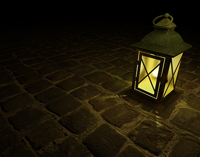 Lantern On a Cobblestone Road