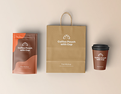 Free Coffee Pouch and Cup Mockup