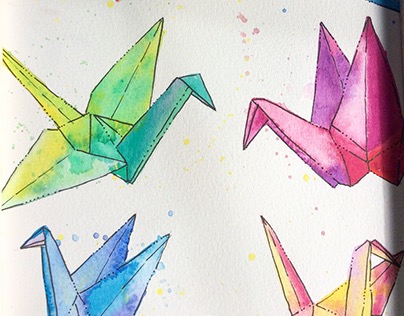 Water color Origami birds