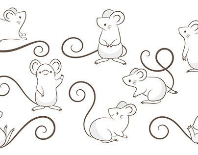 Set of hand drawn rats, mouse in different poses