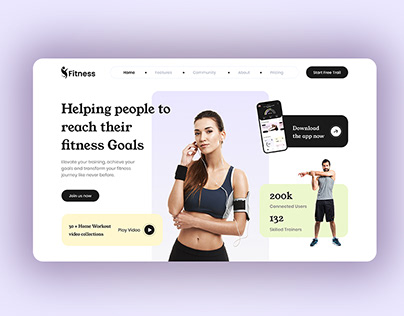 Fitness goal mobile app and landing page concept
