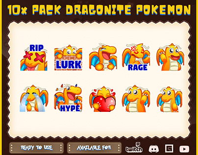 Dragonite Emotes Pack / 10 Set Cute Dragonite Emotes
