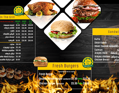 Food menu, grill restaurant in America