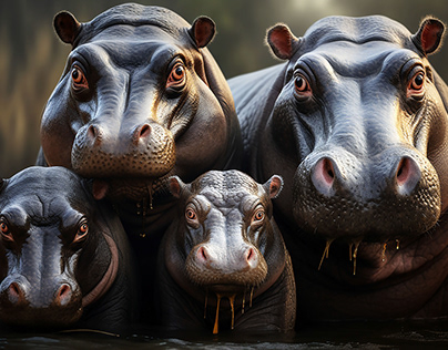 Hippopotamus Family Portrait