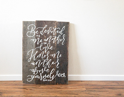 Reclaimed Wood Painted Calligraphy Sign