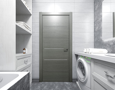 A bathroom in shades of gray