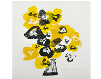 silkscreen print : Yellow & Black pansies