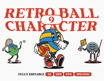 Retro Ball Character Illustration