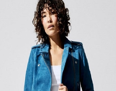 Moto Style Blue Suede Jacket for Women
