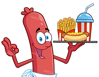 Sausage Chef Holding A Hot Dog French Fries And Soda