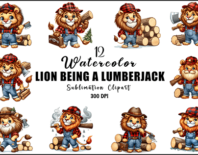 Lion Being A Lumberjack Sublimation Clipart