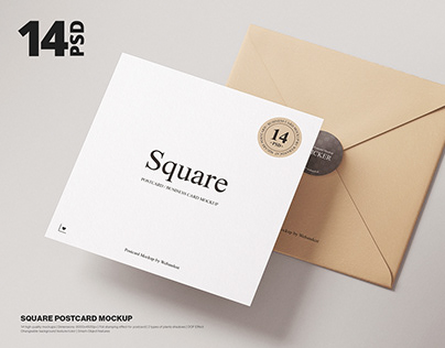 Square Postcard & Envelope Mockup