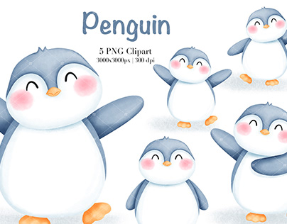 Watercolor Penguin Clipart.