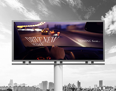 Black and white Sedan Billboard Advertisement
