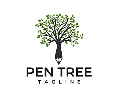 Tree with Pencil Logo Design