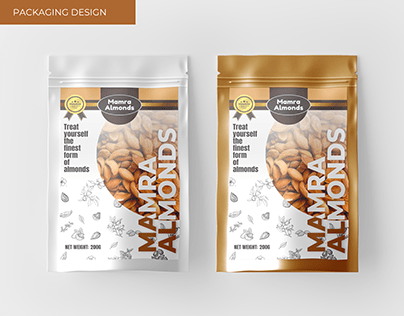 Packaging design for Mamra almonds.