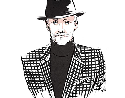 Checkers and a fedora - fashion illustration