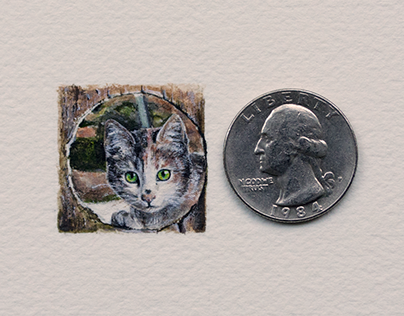 Barn Cat. Watercolor. 28 x 28 mm