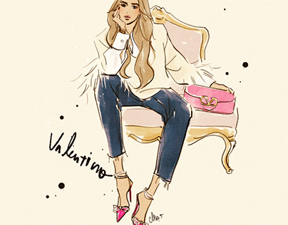 Valentino pink fashion illustration