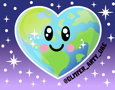 Kawaii Heart Shaped Earth Sticker