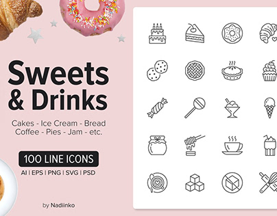 100 Sweets & Drinks Icons