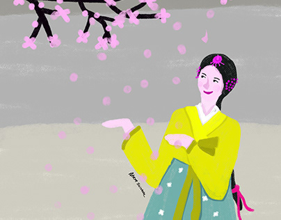 Girl with Hanbok Dress X Sakura