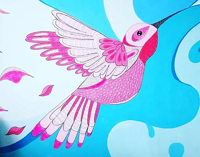 Mural colibrí rosa