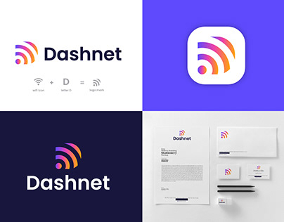 D Letter + Wifi Logo Design | Dashnet Branding