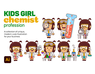 Kids Girl Chemist Profession Vector Pack