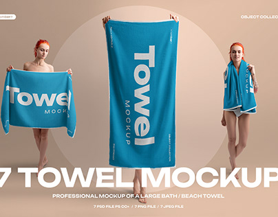 7 Mockup of a Large Bath / Beach Towel +1 Free