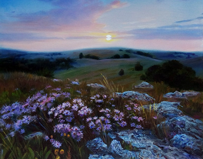 panoramic landscape with flowers