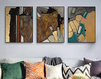 triple abstract paintings decor