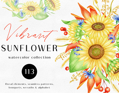 Vibrant Sunflower - Watercolor Floral Collection