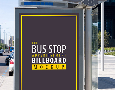 Free Bus Stop Advertisement Billboard PSD Mockup