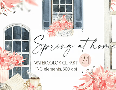 Watercolor Spring clipart. Premade elements