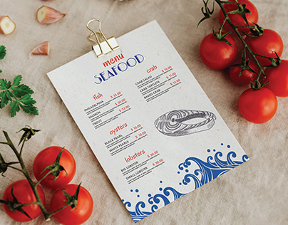 menu for sea food dishes restaurant.Graphic design