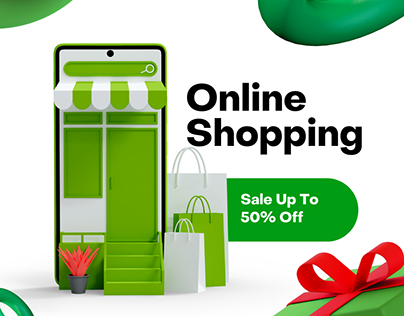 green white online shopping 3d render instagram post