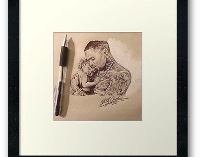 Chris Brown & Daughter Royalty Portrait using a ink pen