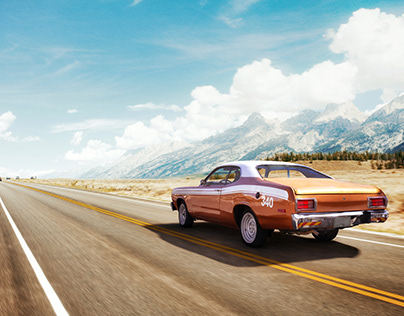Plymouth Duster in the desert photo manipulation