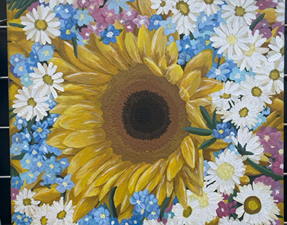 Sunflower, Daisies, and Forget Me Nots (full process)