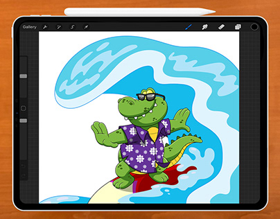 Drawing process Crocodile Surfing