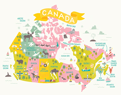 Little Blue Canoe Canada Map & Postcard