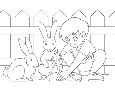 Kids with Animals (Free download coloring pages)