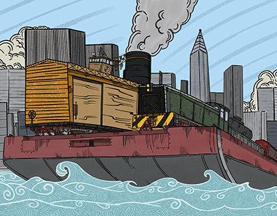 A railway barge in great metropolis