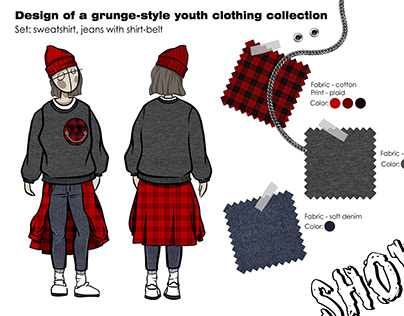 Design of a set of youth clothes in grunge style