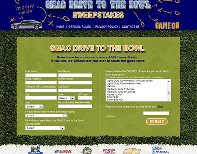 GMAC / Drive to the Bowl Sweepstakes ft. Chevy Malibu